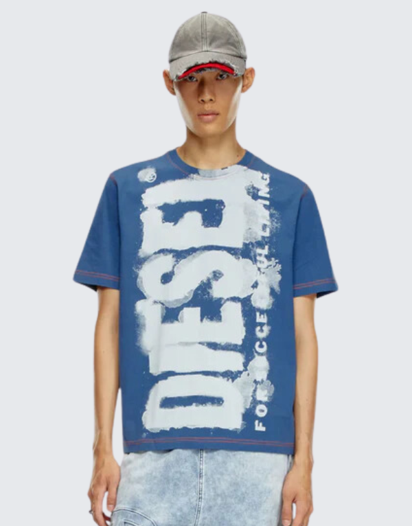Diesel T-Adjust Q4 Short Sleeve T-Shirt In Light Blue (8Ms) Men
