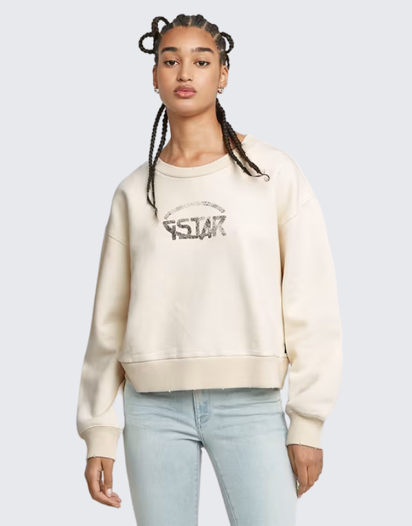 G-Star Raw Logo Loose Fit Sweater In Chalk  Women