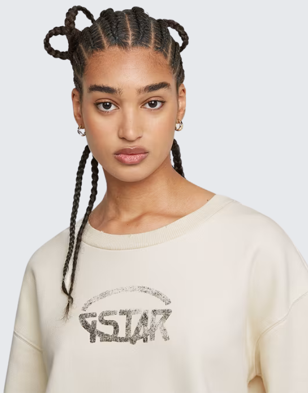 G-Star Raw Logo Loose Fit Sweater In Chalk  Women