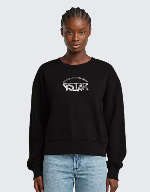 G-Star Raw Logo Loose Fit Sweater In Dark Black  Women