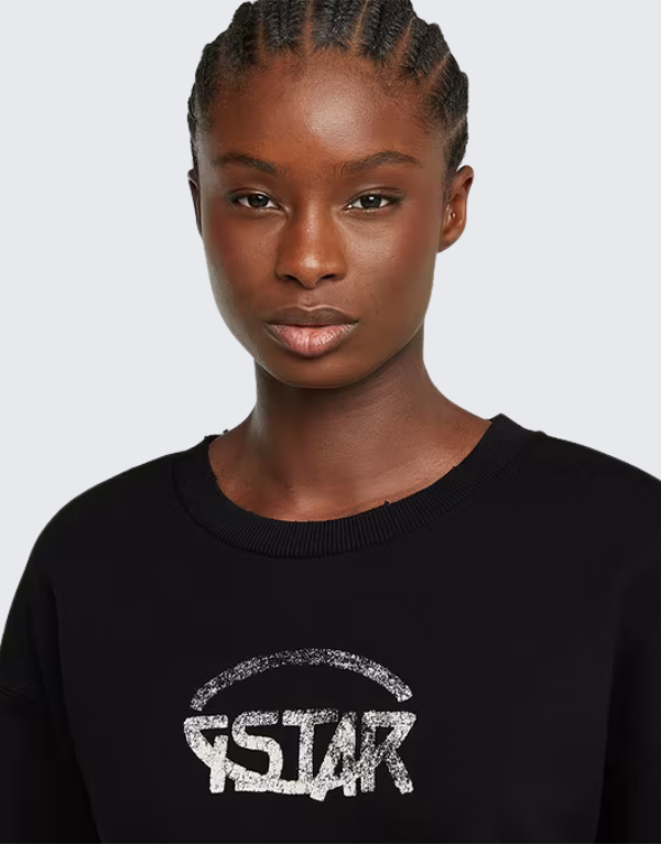 G-Star Raw Logo Loose Fit Sweater In Dark Black  Women