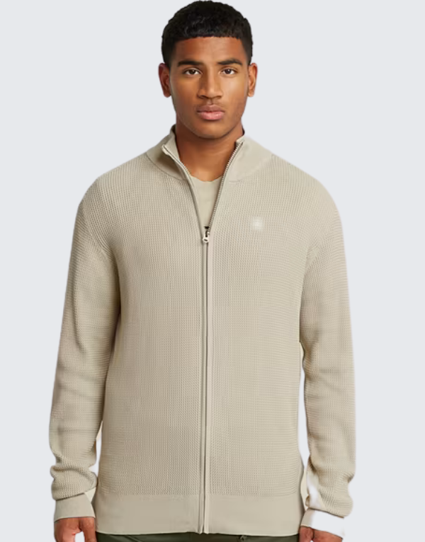 G-Star Raw Serrated Full Zip Knit Sweater In Dark Brick Gold Mens
