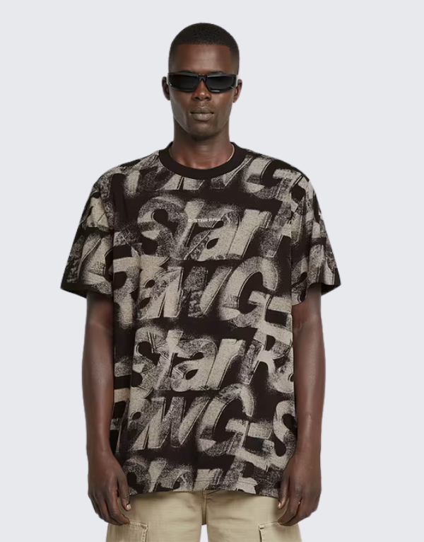 G-Star Raw Sprayed Letters Loose T-Shirt In It Chalk Sprayed Mens