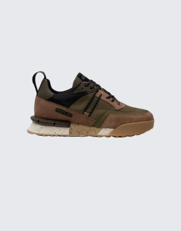 REPLAY JUPITER X SNEAKERS FOR  IN MILITARY GREEN AND ECRU MEN