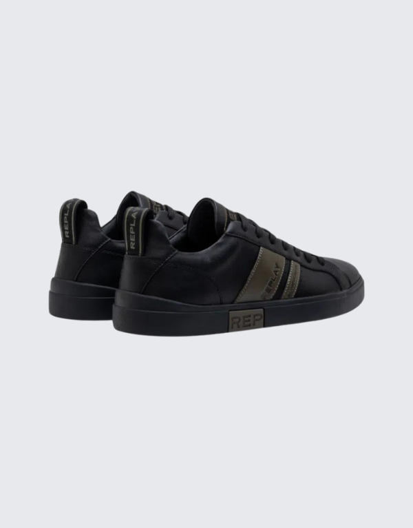 Replay Polys Stripes 2 Sneakers In Black And Military Green Mens